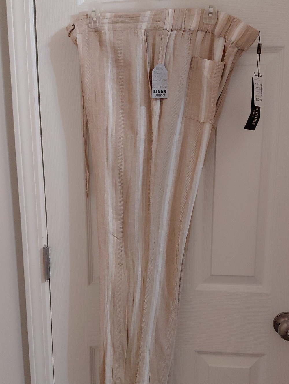 Linen Blend Striped Pants in Beige & White - PXL